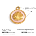 Pink enamel and gold seashell pendant in stainless steel, waterproof and hypoallergenic - Pink Enamel Shell Round Pendant (PJ92680C)