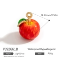 Pendentif pomme rouge exquis en alliage avec feuille verte et boucle de suspension dorée - Pomme Rouge (PJ92661B)