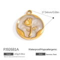 Vintage style gold stainless steel round pendant with rose pattern and marble texture - White Marble Rose Round Pendant (PJ92681A)