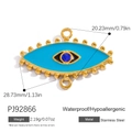 18K gold plated stainless steel evil eye charm with blue enamel and double ring - Evil Eye Link Connector Style (PJ92866)