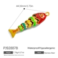 Articulated fish pendant in colorful enamel and 18K gold plated stainless steel - Four Color Enamel Movable Fish Pendant (PJ92887B)