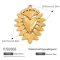 Vintage 18K gold plated heart charm in stainless steel with sunburst pattern and rhinestones - Sun Heart Pendant Style (PJ92868)