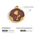 18K gold plated stainless steel round rose pendant with dark red enamel and glitter - Dark Red Enamel Rose Round Pendant (PJ92681C)