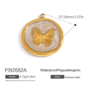 18K gold plated stainless steel round pendant with white texture and gold butterfly - Cream White Butterfly Round Pendant (PJ92682A)