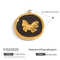 Golden stainless steel round pendant with black enamel base and embossed golden butterfly - Black Butterfly Round Pendant (PJ92682B)