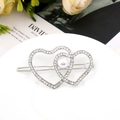 Elegant silver heart hair clip with white crystals and central pearl for women - Thick Silver / Style Eight (B8101)