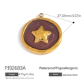 Gold stainless steel star pendant with purple enamel finish and 27.32mm diameter - Purple Star Round Pendant (PJ92683A)