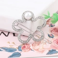 Elegant floral hair clip with white crystals and pearls on a silver metal bobby pin - Thick Silver / Style Ten (B8102)
