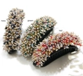 Sparkling crystal beaded banana clips in navy, green and red colors set of three - Green (B9305)
