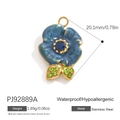 Blue enamel flower pendant in stainless steel with green stone leaf detail - Blue Enamel Flower Pendant (PJ92889A)