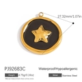 18K gold plated stainless steel black enamel round pendant with a golden star charm - Black Star Round Pendant (PJ92683C)
