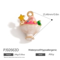 Pendentif sundae de dessin animé avec crème rose et étoile jaune en alliage - Dessert Crème Coupe Blanche (PJ92663D)