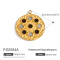 Hammered 18K gold plated stainless steel round heart pendant with black and grey inlay - Hammered Gray Black Pattern Round Pendant (PJ92684A)