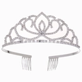 Tiara da sposa in cristallo argento con motivi floreali e curve a forma di cuore - Argento