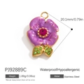 18K gold plated stainless steel purple flower pendant with enamel petals and red stone - Purple Enamel Flower Pendant (PJ92889C)