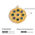 Vintage stainless steel round pendant with gold hammered texture and blue stones - Hammered Green Blue Pattern Round Pendant (PJ92684B)
