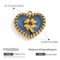 Dark blue enamel heart charm with golden clover relief in stainless steel pendant - Blue Enamel Clover Heart Pendant (PJ92890A)