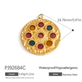 18K gold plated hammered stainless steel pendant with colorful gemstones - Hammered Amber Mix Round Pendant (PJ92684C)
