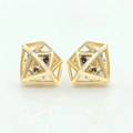 Detailed macro view of geometric gold hollow frame earrings with enclosed clear zircon crystals - Gold (A8209)
