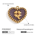 Purple enamel heart pendant with golden clover and red gem in waterproof stainless steel - Purple Enamel Clover Heart Pendant (PJ92890C)