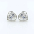 Close-up of geometric hollow silver studs with sparkling round cubic zirconia inlay - Silver (A8310)
