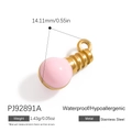 Pink light bulb pendant in 18K gold plated stainless steel for DIY jewelry making - Pink Creative Bulb Pendant (PJ92891A)