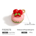 Pendentif macaron rose et rouge en alliage avec feuille verte et dimensions - Macaron Rose Feuille (PJ92667B)