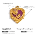 18K gold plated stainless steel heart pendant with purple enamel and tulip floral design - Purple Enamel Tulip Heart Pendant (PJ92686A)