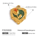 Golden stainless steel heart pendant with green enamel and rose, item PJ92686B - Green Enamel Tulip Heart Pendant (PJ92686B)