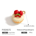 Pendentif gâteau à la crème avec cerise rouge, breloque en alliage hypoallergénique - Macaron Blanc Crème (PJ92667E)