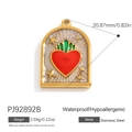 Waterproof gold stainless steel arch pendant with red heart enamel and sunburst design - Sacred Heart Arch Pendant (PJ92892B)