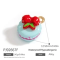 Pendentif macaron bleu en alliage avec cerise, imperméable et hypoallergénique - Macaron Bleu Cerise (PJ92667F)