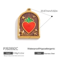 18K gold plated stainless steel arch pendant with red heart and green enamel inlay - Arch Shape Metal Pendant (PJ92892C)