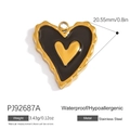 Waterproof heart pendant in black enamel with 18K gold plated stainless steel details - Black Enamel Layered Heart Pendant (PJ92687A)