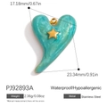 Blue heart stainless steel pendant with glitter finish and gold star detail for DIY jewelry - Cyan Glitter Star Heart Pendant (PJ92893A)