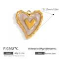 18K gold plated stainless steel heart pendant with grey marble resin inlay and wave border - Marble Pattern Layered Heart Pendant (PJ92687C)