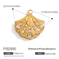 Gold stainless steel shell pendant with white rhinestones and waterproof finish - Gold Rhinestone Shell Shape Pendant (PJ92895)