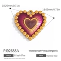 Waterproof stainless steel heart charm with deep red enamel and gold beaded edges - Beaded Edge Purple Red Heart Pendant (PJ92688A)