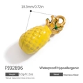 18K gold plated stainless steel pineapple pendant with yellow enamel and hanging loop - Yellow Pineapple Shape Pendant (PJ92896)