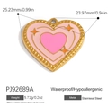Pink heart pendant in gold-plated stainless steel with enamel flower and star details - Pink Enamel Heart Star Pendant (PJ92689A)