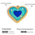 Blue heart enamel pendant in stainless steel with 18K gold plating and star motif - Blue Green Enamel Star Heart Pendant (PJ92689B)