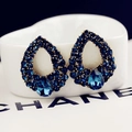 Elegant water drop blue sapphire earrings with rhinestones on a gold metal base - Dark Blue