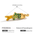 Golden stainless steel fish pendant with green enamel scales and waterproof finish - Green Scale Fish Accessory Pendant (PJ92883A)