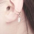 Polsino per orecchio a foglia d'argento a forma di U con design a doppio anello senza buco - Ear Cuff Foglia (6665) / Argento