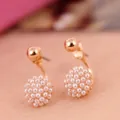 Fashionable rose gold stud earrings with elegant small pearl sphere dangles for women - Gold