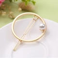 Elegant gold round metal hair clip featuring a minimalist circular ring with a white pearl - Gold (B7336)