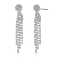 Elegant floral tassel earrings with sparkling rhinestones in a stylish long drop design - Silver (A2236)