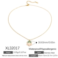 18K vergoldete Edelstahlkette mit grünem Emaille-Schleifen-Schneeflockenanhänger - Grüne Blumen-Halskette (XL32017)