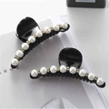 Set di 2 eleganti mollette nere per capelli con perle bianche e strass brillanti - Nero (F8104)
