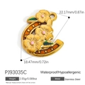 Golden stainless steel horseshoe pendant with colorful enamel flower details - Multicolor Horseshoe Floral Style (PJ93035C)